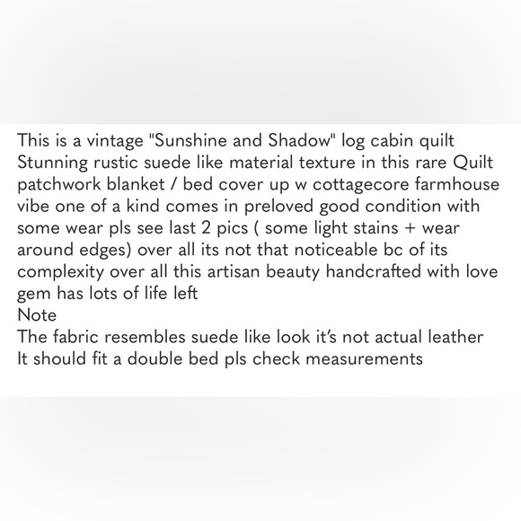 Rustic suede vibe Quilt patchwork blanket/cover up w cottagecore farmhouse vibe - Picture 14 of 14
